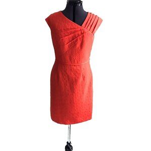 Tahari Arthur S. Levine Sheath Dress, Orange Sleeveless Textured Lined, Size 8